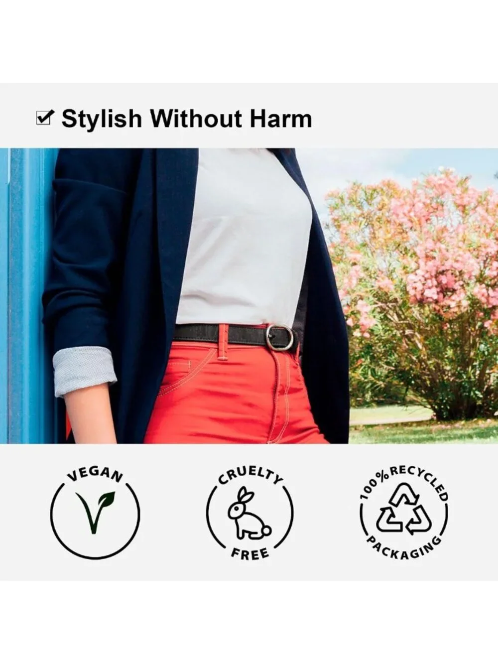 Vegan Leather Cork Belt for Women - Eco-Friendly Thin Dress Belt, 0.98